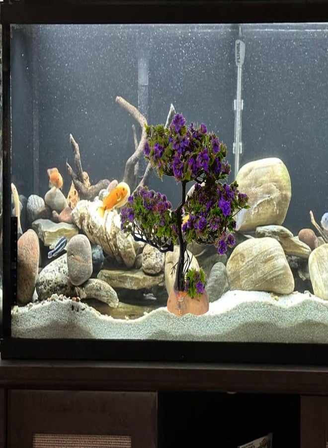 Mistletoe Natural Looking Artificial Plastic Aquarium Plastic Plants for Fish Tank Ornaments Freshwater & Saltwater Ornament Decorative Resin Base Artificial Plastic Plants (Lavender Bonsai) - Image 5