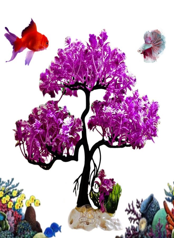 Mistletoe Natural Looking Artificial Plastic Aquarium Plastic Plants for Fish Tank Ornaments Freshwater & Saltwater Ornament Decorative Resin Base Artificial Plastic Plants (Lavender Bonsai) - Image 4