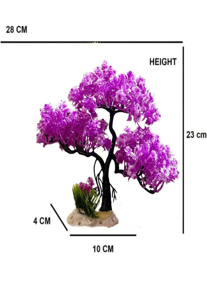 Mistletoe Natural Looking Artificial Plastic Aquarium Plastic Plants for Fish Tank Ornaments Freshwater & Saltwater Ornament Decorative Resin Base Artificial Plastic Plants (Lavender Bonsai) - Image 2