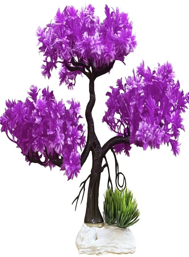Mistletoe Natural Looking Artificial Plastic Aquarium Plastic Plants for Fish Tank Ornaments Freshwater & Saltwater Ornament Decorative Resin Base Artificial Plastic Plants (Lavender Bonsai) - Image 1