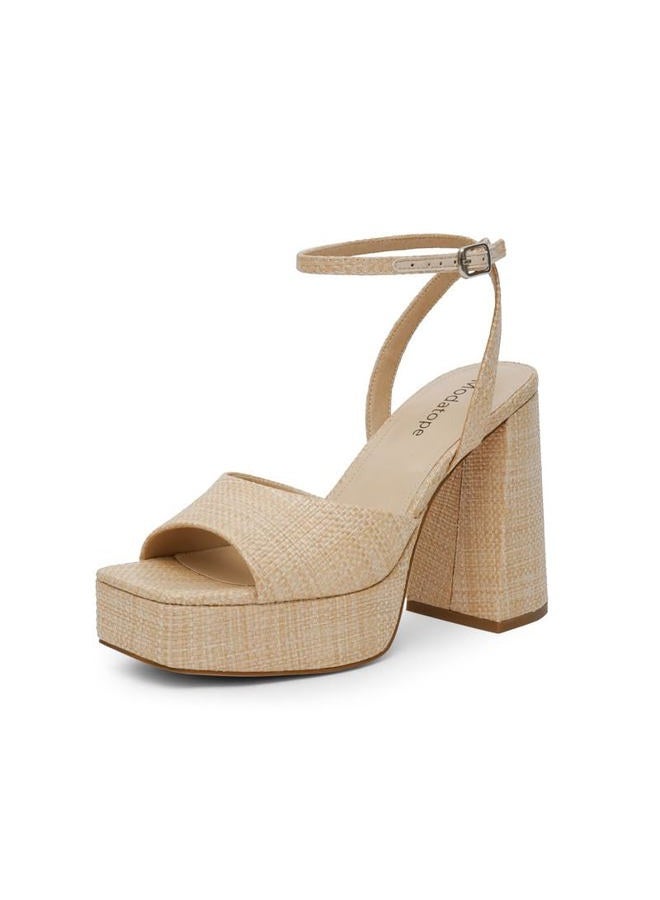 Modatope Platform Heels for Women Braided Platform Sandals Chunky Heel Open Toe Sandals Ankle Strap Womens Wedding Party Sandals Shoes Size 8 - Image 1