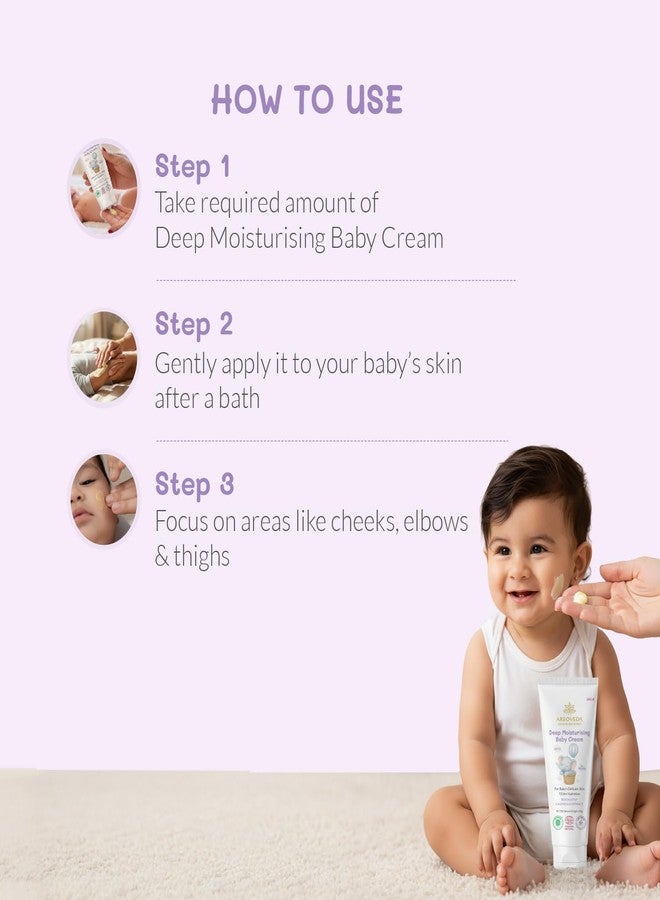 AreoVeda Deep Moisturising Baby Cream (50gm*2) | 72Hrs Hydration | Suitable for Baby's Dry Skin | With Shea Butter & Saffron Extract | Non-Sticky | For 0-5 Years | Ecocert Certified, EWG Verified - Image 4
