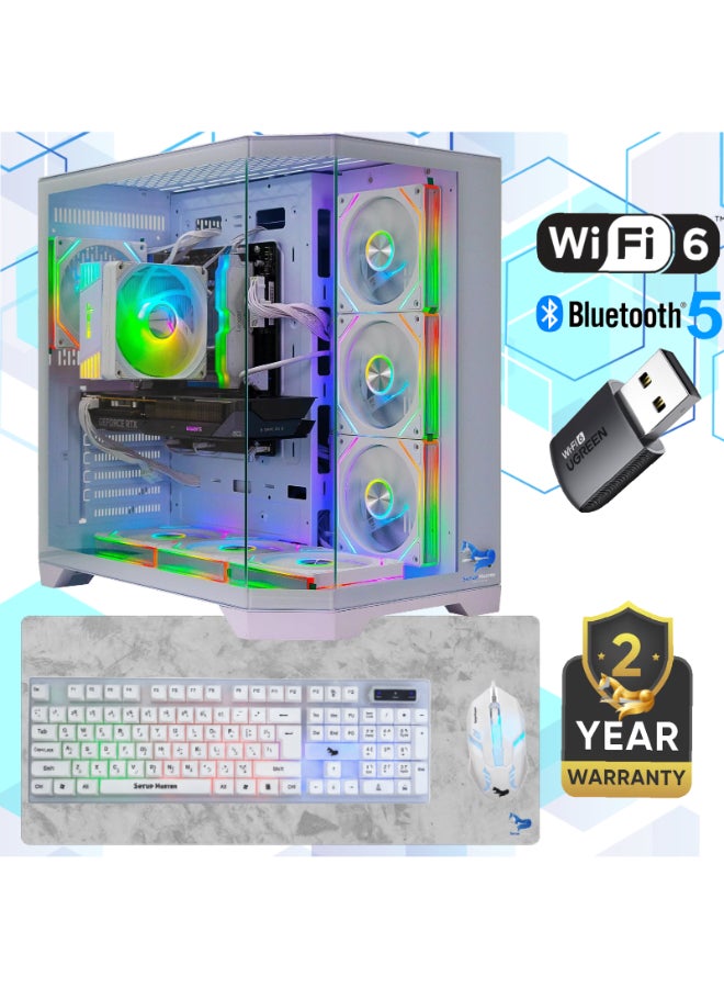 Setup Master Pro Gaming PC With Intel Core i5-14400F Processor/16GB DDR5 RAM/1TB SSD/8GB Nvidia GeForce RTX 5060 Graphics/Windows 11 Pro+ Mouse+ Keyboard and Wireless Card +Headset White - Image 1