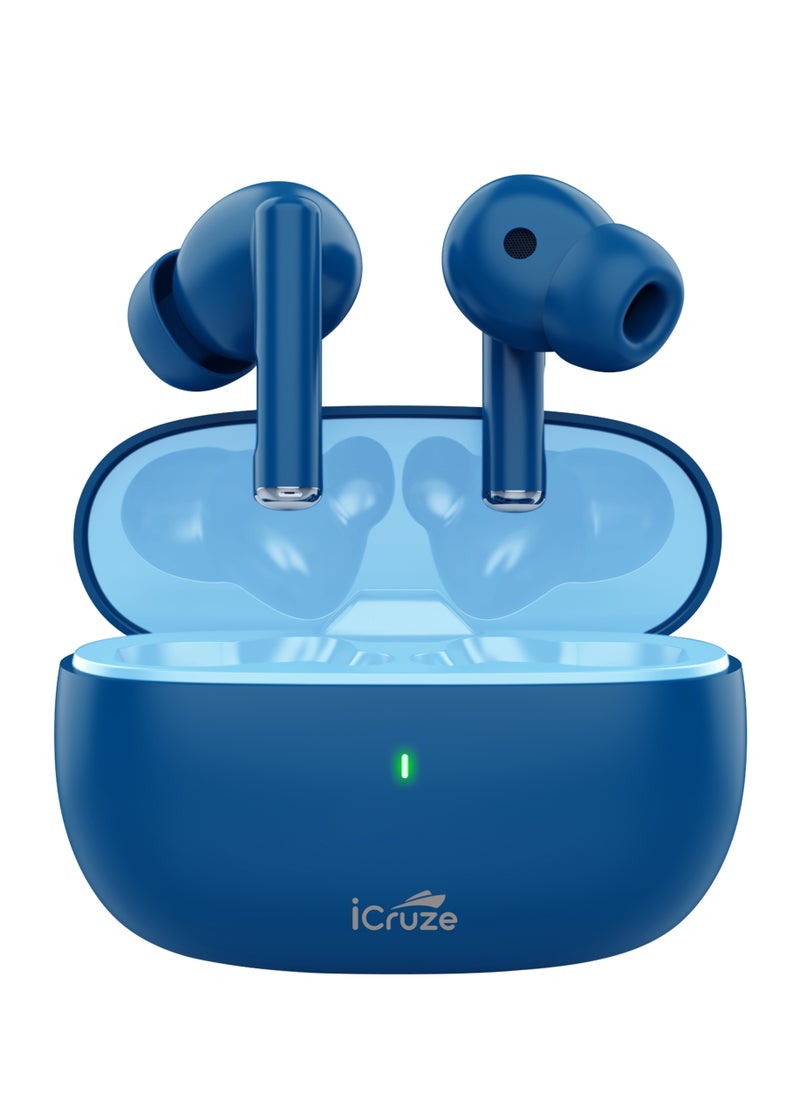 iCruze - iCruze Aura TWS Earbuds - Bluetooth 5.3, 40HR Playtime, ENC, 13mm Drivers, Noise Isolation, Touch Control, Type-C Charging - Blue - Image 1