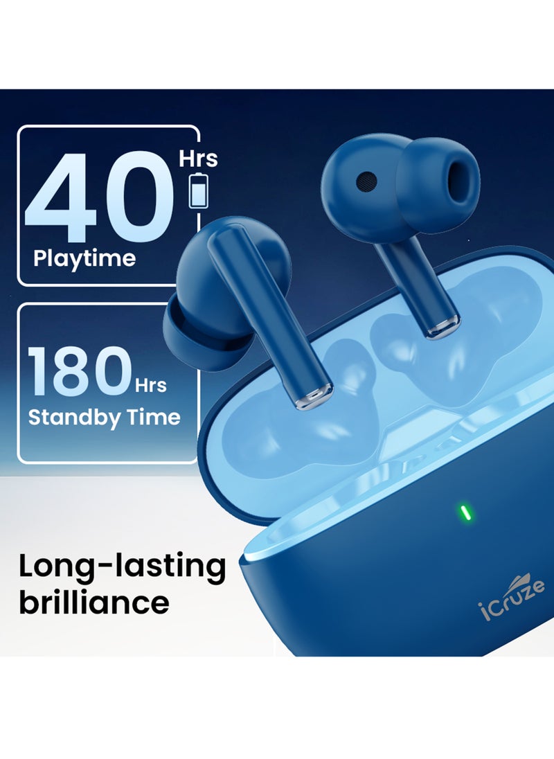 iCruze - iCruze Aura TWS Earbuds - Bluetooth 5.3, 40HR Playtime, ENC, 13mm Drivers, Noise Isolation, Touch Control, Type-C Charging - Blue - Image 1