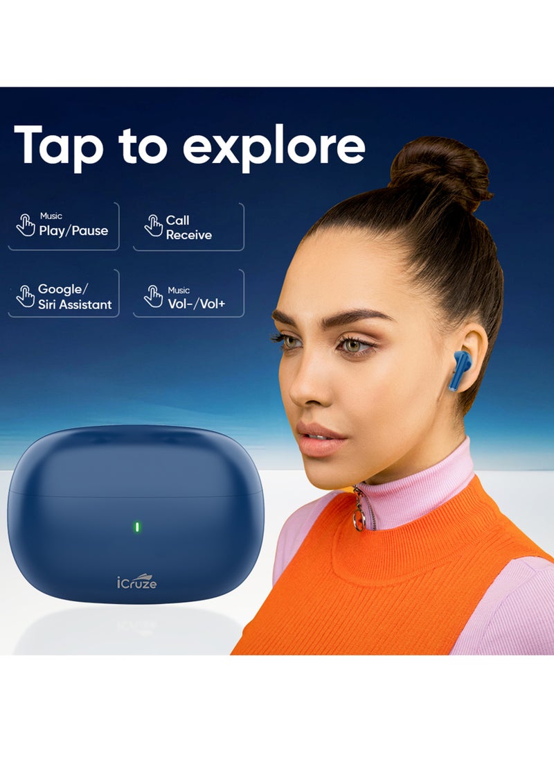 iCruze - iCruze Aura TWS Earbuds - Bluetooth 5.3, 40HR Playtime, ENC, 13mm Drivers, Noise Isolation, Touch Control, Type-C Charging - Blue - Image 1