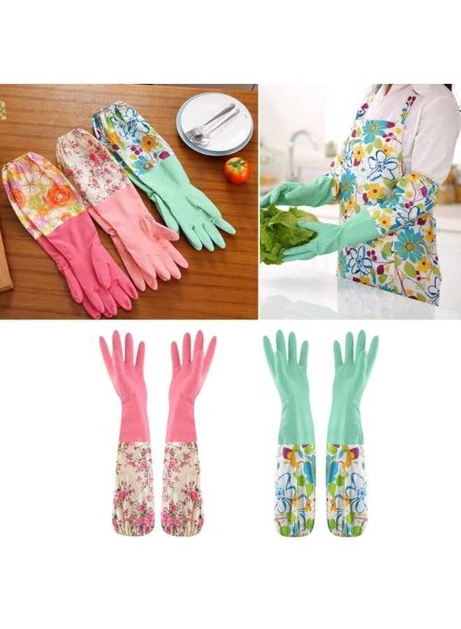 1 Pair Dishwashing Cleaning Long Warm Rubber Gloves Multicolor - Image 2