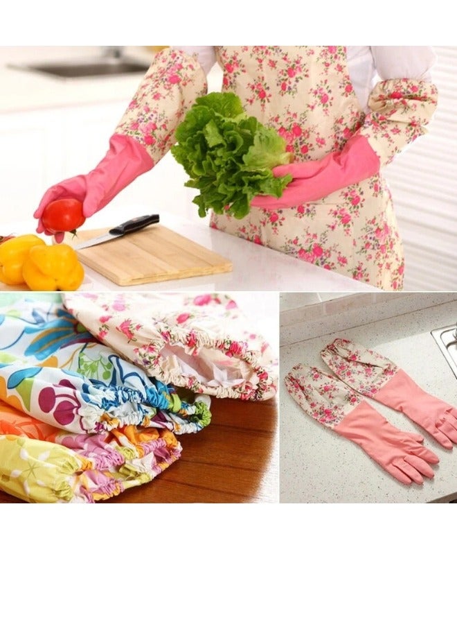 1 Pair Dishwashing Cleaning Long Warm Rubber Gloves Multicolor - Image 3