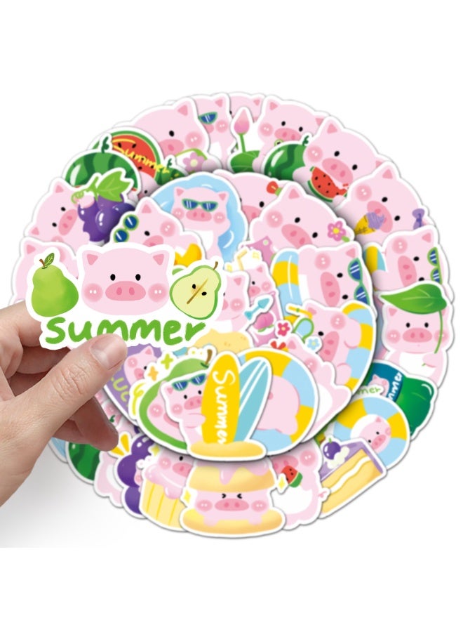 NIBEMINENT 50 Pcs Cartoon Summer Pig Deco Kit Waterproof Stickers, High Definition Printing Bright Colors, Suitable for Laptop Skateboard Luggage Water Bottle Guitar DIY - Image 3