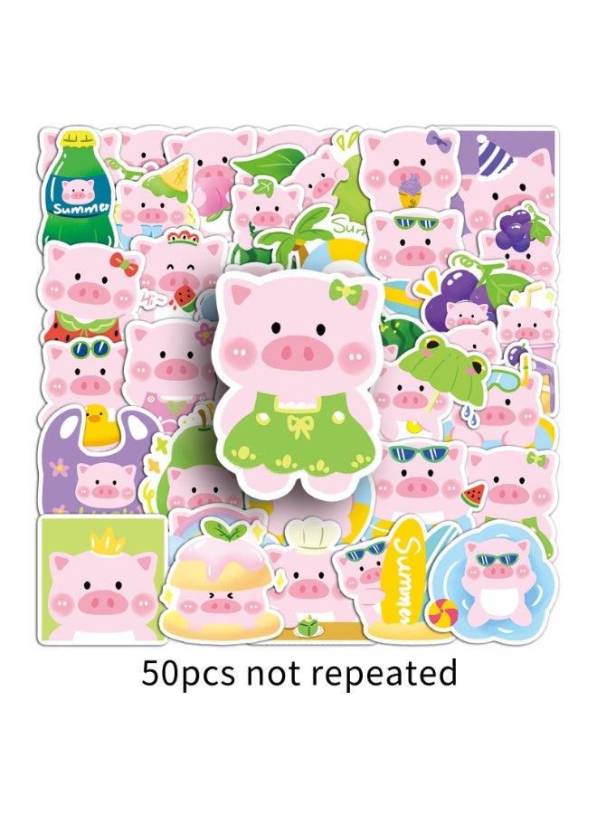 NIBEMINENT 50 Pcs Cartoon Summer Pig Deco Kit Waterproof Stickers, High Definition Printing Bright Colors, Suitable for Laptop Skateboard Luggage Water Bottle Guitar DIY - Image 1