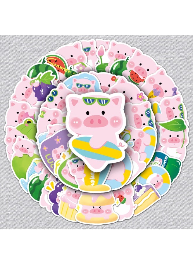NIBEMINENT 50 Pcs Cartoon Summer Pig Deco Kit Waterproof Stickers, High Definition Printing Bright Colors, Suitable for Laptop Skateboard Luggage Water Bottle Guitar DIY - Image 2