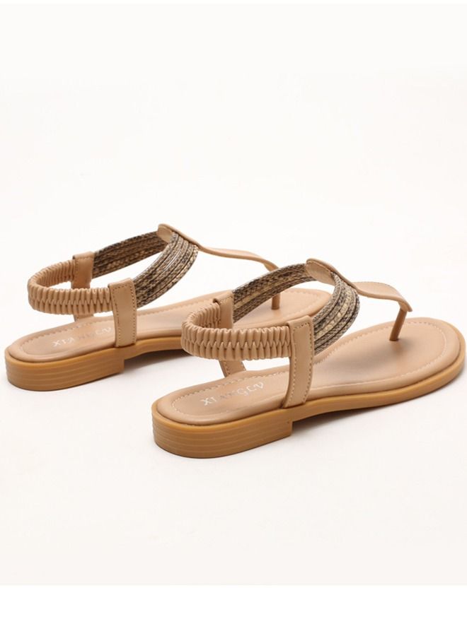 Loquat Vintage leisure Flat Sandals Sandals 2CM Beige  - Image 2