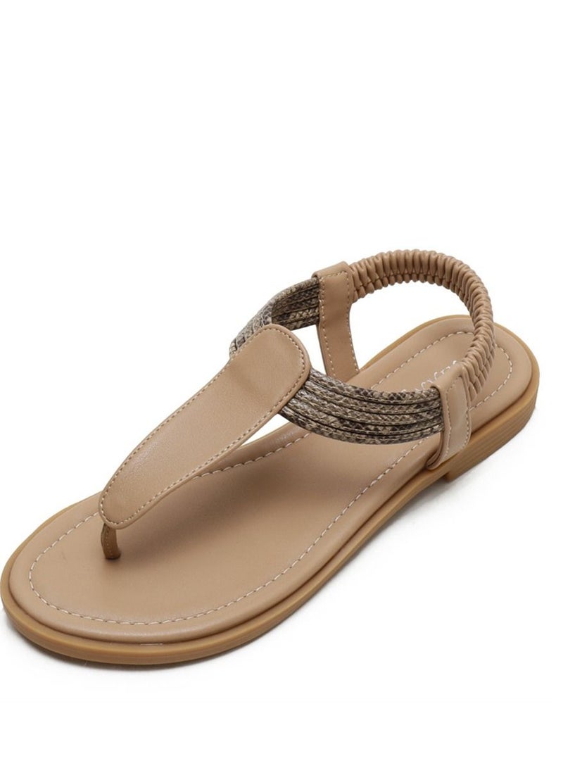 Loquat Vintage leisure Flat Sandals Sandals 2CM Beige  - Image 1