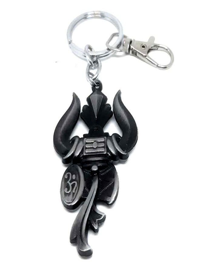 AFH سلسلة مفاتيح AFH Lord Shiv Shankar Trishul Damru Om مزدوجة الجوانب من الفضة العتيقة عالية الجودة - Image 1