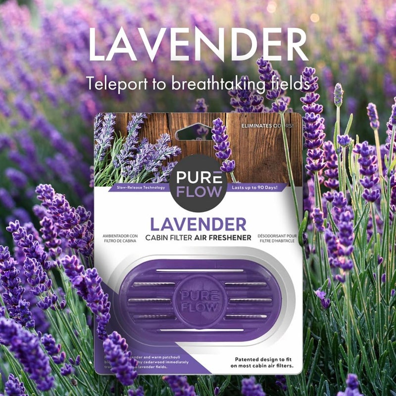 Pureflow Cabin Filter Air Freshener with Odor Eliminator – Fits on Most Car, Truck, and SUV Cabin Air Filters - Lavender (1 Pack) - Image 2