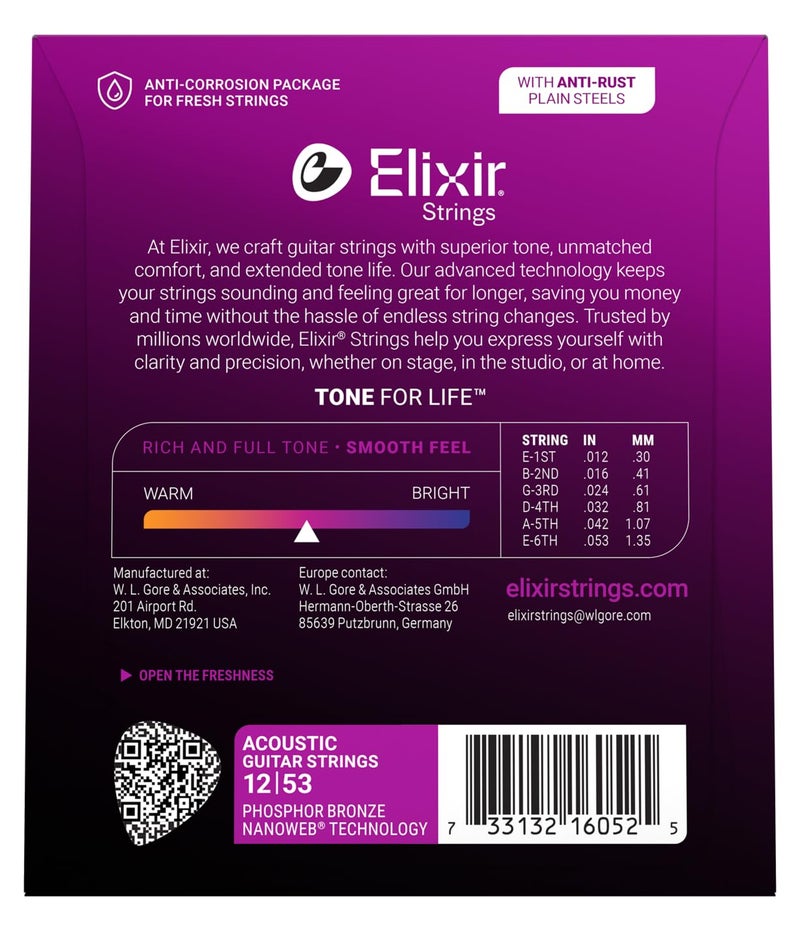 ELIXIR Strings Acoustic Phosphor Bronze Strings NANOWEB Coating, 6-String, Light - Image 2