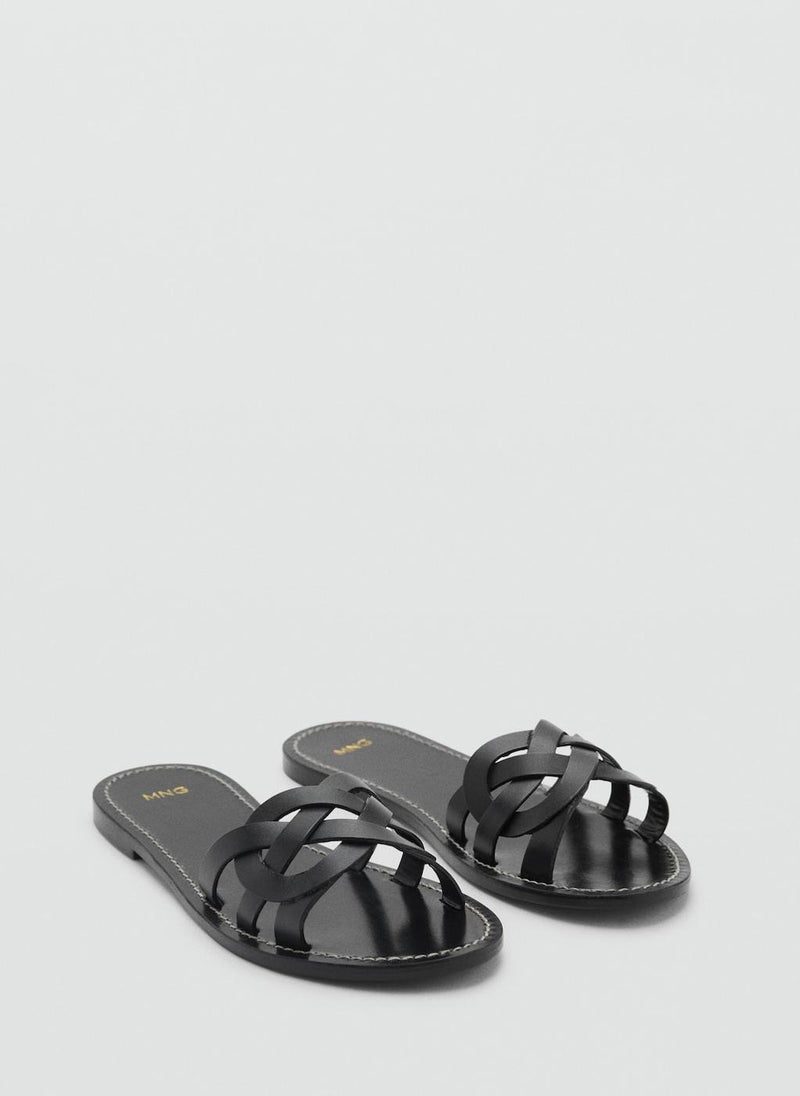 MANGO Intertwined Strap Leather Sandals  - Image 2