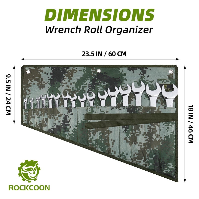Rockcoon 16 Pocket Wrench Roll Organizer  Rolled Tool Pouch Bag With Water Proof Oxford Cloth  Dark Camouflage - Image 4