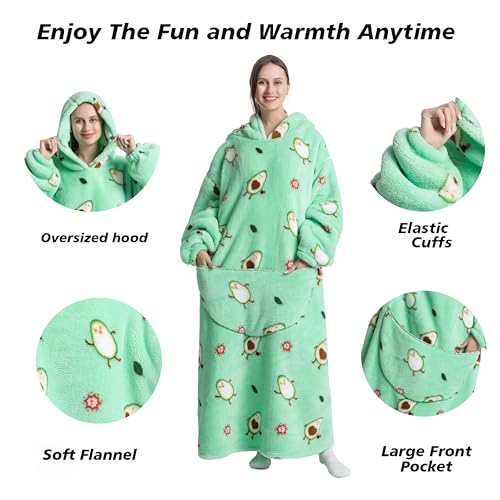 Capecage Blanket Hoodie, Long Hooded Blanket Sweatshirt as Birthday Gifts for Women Men, Long Wearable Blanket for Men Women.(Avocado) - Image 2