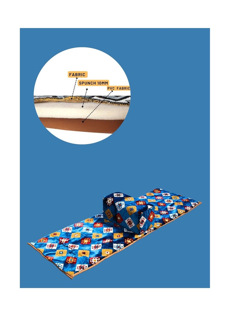 SMART HOME Traditional Saudi rug for camping and picnics with armrest, size 150 x 55 x 25 cm, Saudi mattresses for camping and picnics with a mattress for outdoor trips, fabric, rug with tent, multiple colors  - Image 4