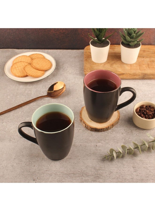 Anwaliya Matte Black Finish Ceramic Coffee Mug Set of 6 (280ml) Handcrafted Design Tea Cups Stackable, Chip Resistant, Large Serving Green Tea Cups, Multicolor Inside (Inner Color May Vary) - Image 3