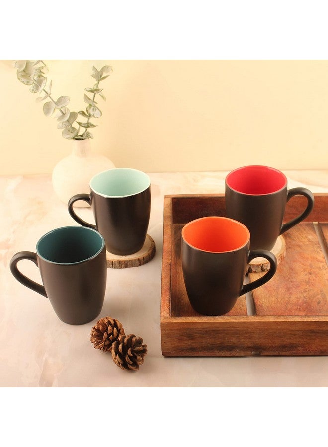 Anwaliya Matte Black Finish Ceramic Coffee Mug Set of 6 (280ml) Handcrafted Design Tea Cups Stackable, Chip Resistant, Large Serving Green Tea Cups, Multicolor Inside (Inner Color May Vary) - Image 4