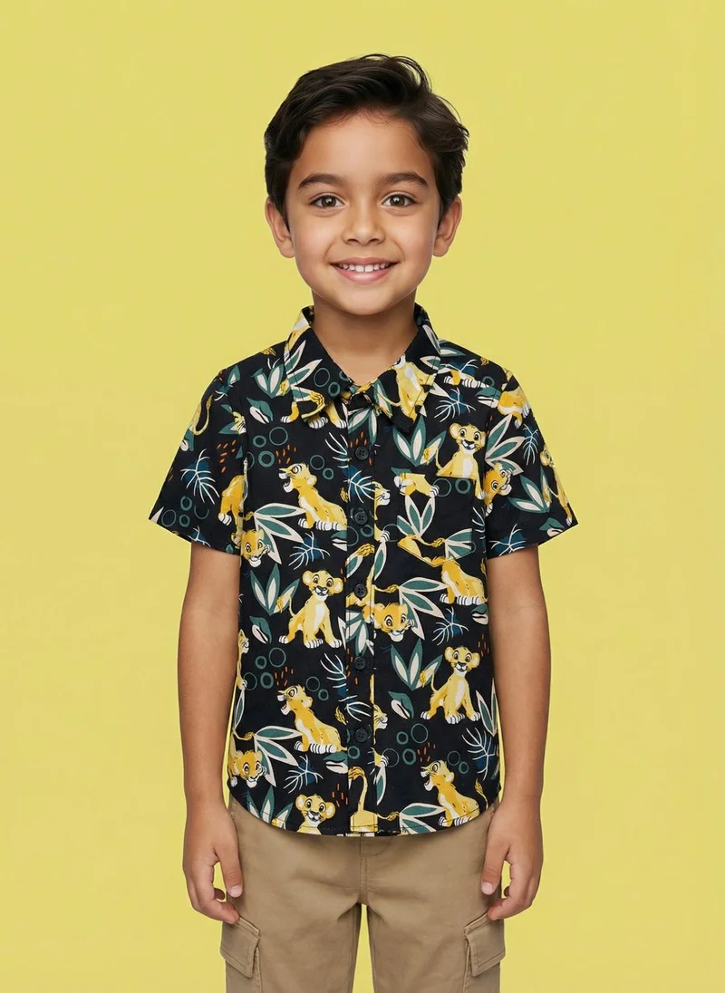 نوتيناتي Nautinati Boys' 100% Cotton Disney Lion King All-over Print Resort Shirt