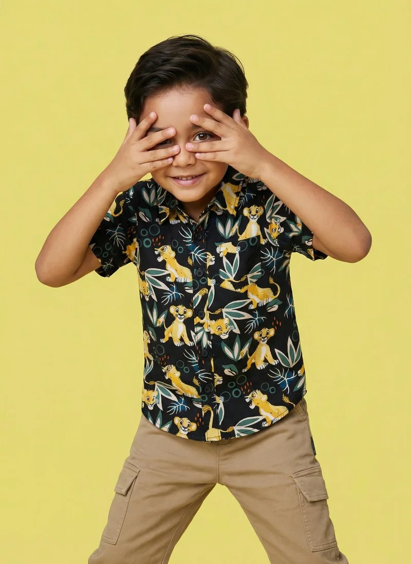 نوتيناتي Nautinati Boys' 100% Cotton Disney Lion King All-over Print Resort Shirt