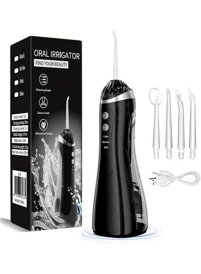 جهاز تنظيف فموي محمول، جهاز تنظيف الأسنان بالماء اللاسلكي، مقاوم للماء بدرجة IPX7 ومزود بـ 4 رؤوس نفاثة قابل لإعادة الشحن بمنفذ USB مناسب للمنزل والسفر - Image 1