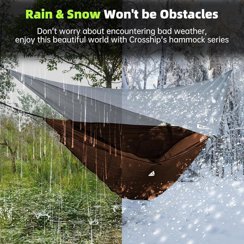 CROSSHIP Camping Hammock with Mosquito Net & Hammock Underquilt and Rain Fly Tarp - Portable for Indoor, Outdoor, Hiking, Backpacking, Backyard, Beach & Travel (Hold Up to 500lbs) - Orange - Image 4