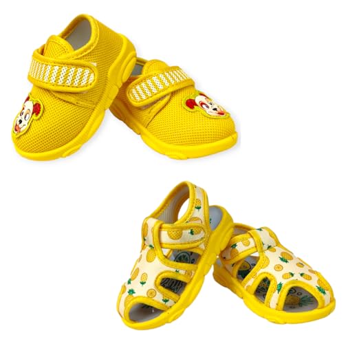 Coolz Kids Chu-Chu Sound Musical Sandals and Shoes Combo (2 Pairs) for Baby Boys and Girls (Yellow Shoes and Coco Yellow Sandals, 18 Months) - Image 1