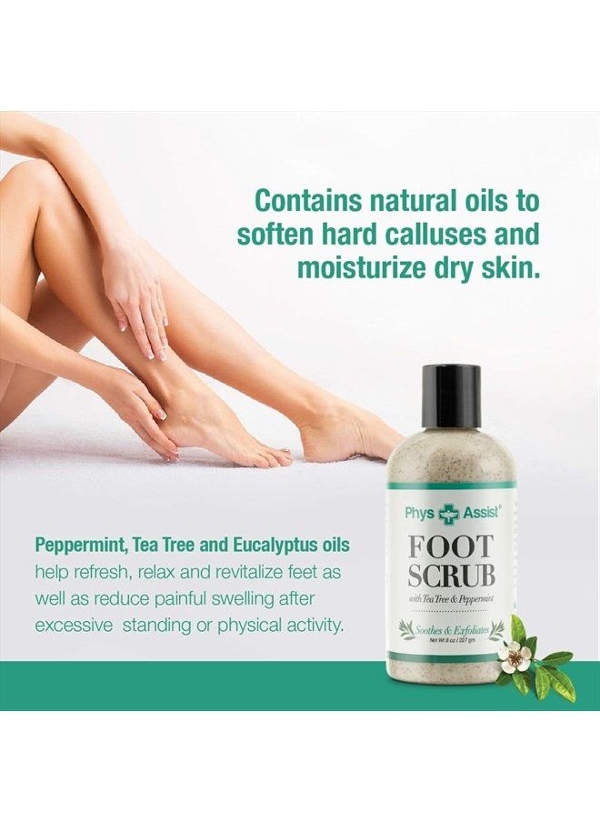 Foot Scrub 8 oz. with Tea Tree, Peppermint Soothes and Exfoliates Promoting a Deep Cooling Sensation Leaving Feet Feeling Calm and Refreshed.