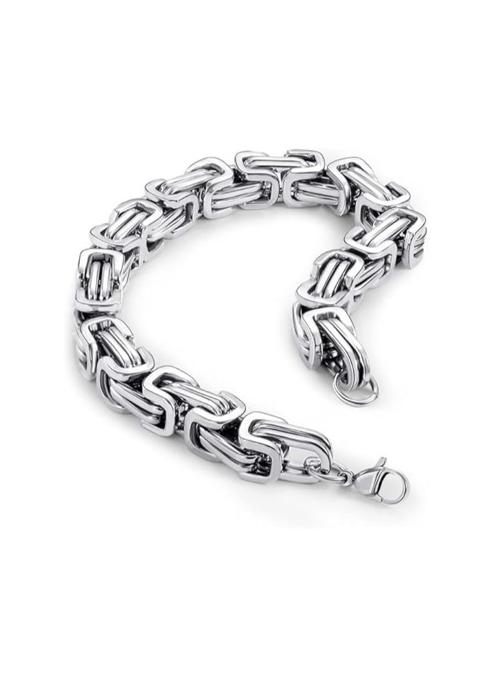 Fayrouz Jewellery - Fayruz Jewelry 8mm Wide Flat Byzantine Stainless Steel Bracelet, Stylish Thick and Heavy Cuban Chain Bracelet for Men Women Boys, Waterproof Fits All - Image 1
