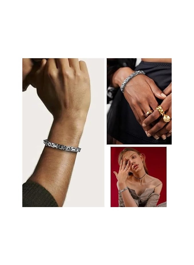 Fayrouz Jewellery - Fayruz Jewelry 8mm Wide Flat Byzantine Stainless Steel Bracelet, Stylish Thick and Heavy Cuban Chain Bracelet for Men Women Boys, Waterproof Fits All - Image 1