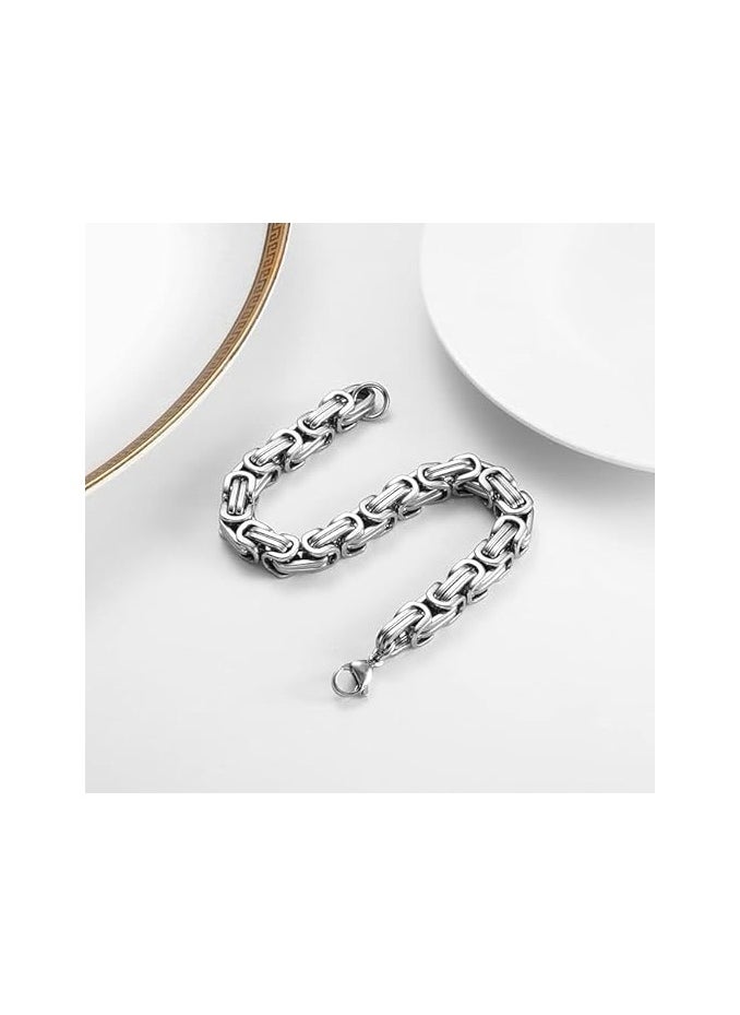 Fayrouz Jewellery - Fayruz Jewelry 8mm Wide Flat Byzantine Stainless Steel Bracelet, Stylish Thick and Heavy Cuban Chain Bracelet for Men Women Boys, Waterproof Fits All - Image 1
