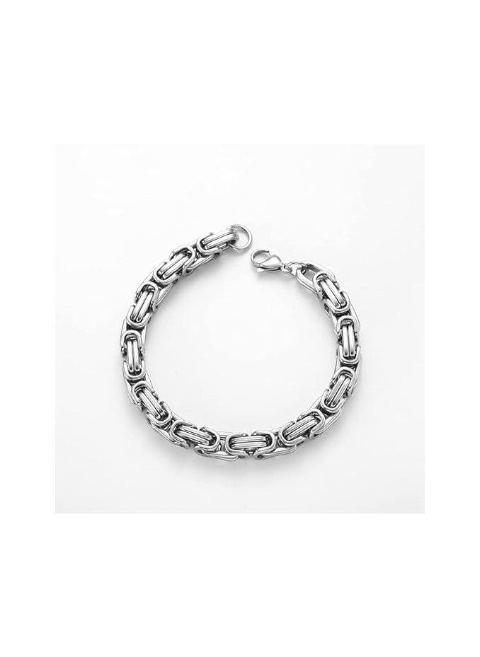 Fayrouz Jewellery - Fayruz Jewelry 8mm Wide Flat Byzantine Stainless Steel Bracelet, Stylish Thick and Heavy Cuban Chain Bracelet for Men Women Boys, Waterproof Fits All - Image 1