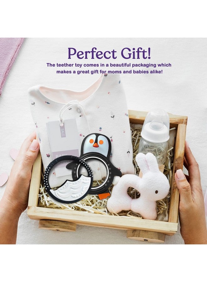 سبريك ألعاب تسنين للأطفال حديثي الولادة والرضع من عمر 0 إلى 6 أشهر، عضاضات سيليكون للأطفال من عمر 6 إلى 12 شهرًا، خالية من مادة BPA (بطريق - أسود وأبيض) - Image 4