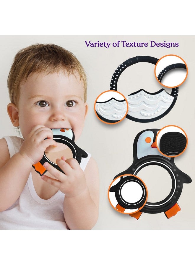 سبريك ألعاب تسنين للأطفال حديثي الولادة والرضع من عمر 0 إلى 6 أشهر، عضاضات سيليكون للأطفال من عمر 6 إلى 12 شهرًا، خالية من مادة BPA (بطريق - أسود وأبيض) - Image 1