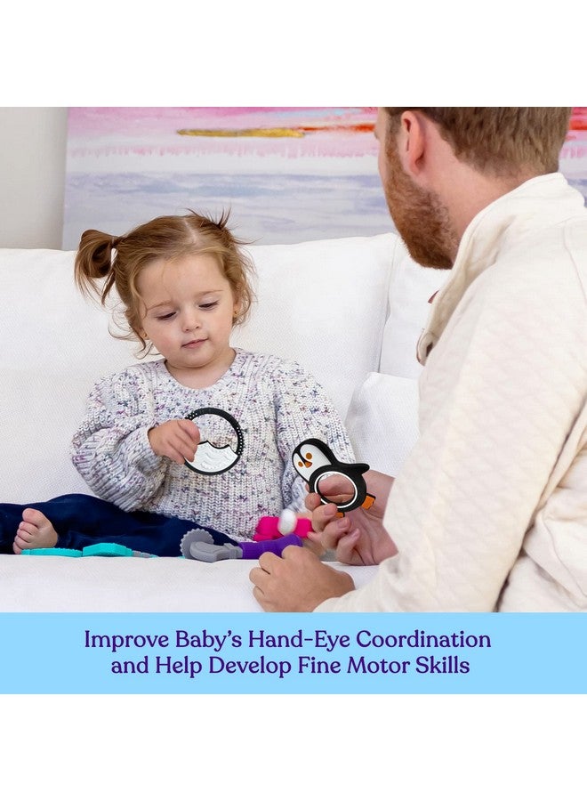 سبريك ألعاب تسنين للأطفال حديثي الولادة والرضع من عمر 0 إلى 6 أشهر، عضاضات سيليكون للأطفال من عمر 6 إلى 12 شهرًا، خالية من مادة BPA (بطريق - أسود وأبيض) - Image 3