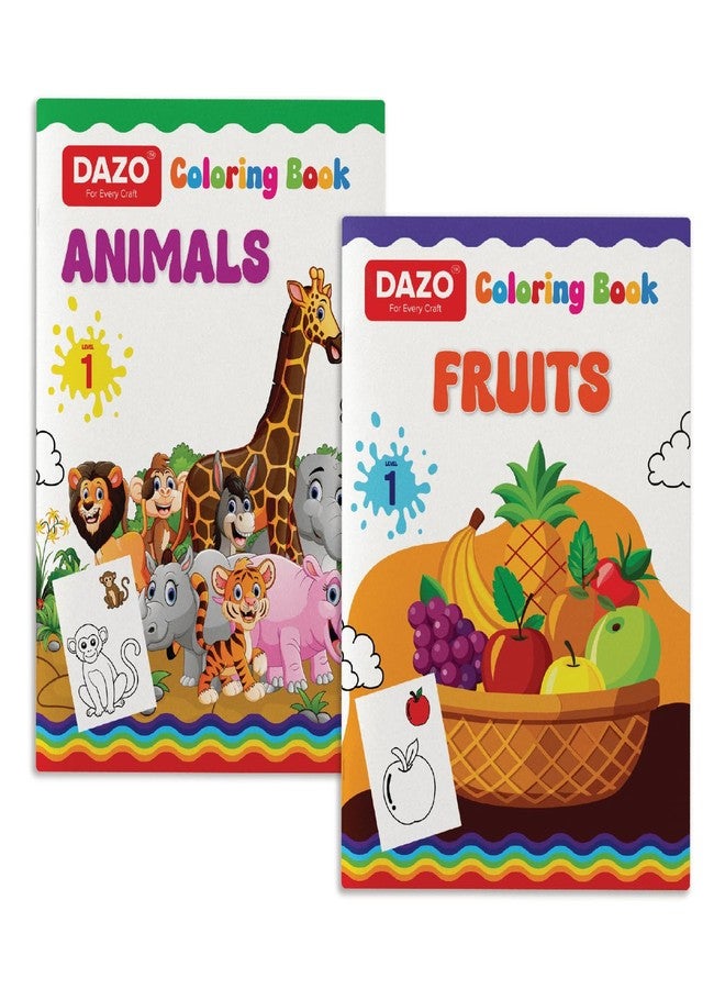 Dazo Coloring Book: Learn with Color: Animals and Fruits Bold Illustrations | Fun Coloring Activities to Develop Logic and Mental Skills for Kids | 8.5 x 11 Inches | Set of 2 - Image 1