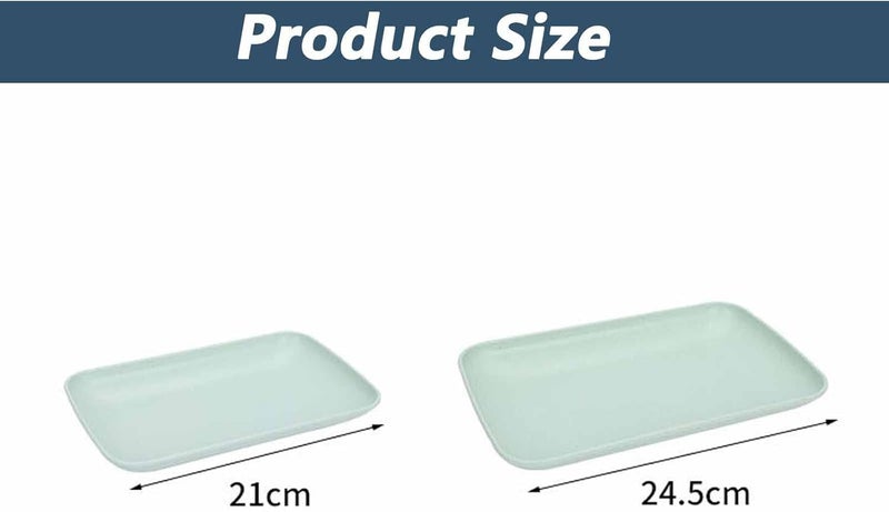 MYTHOS 6 Pcs Plastic Microwave Safe Plates, 9.65 & 8.25 inch Rectangular Dessert Tray, Wheat Straw Plates, Dinner Dishes Lightweight Tray Salad Kids Adult Plate for Kitchen Camping (6, Green) - Image 2