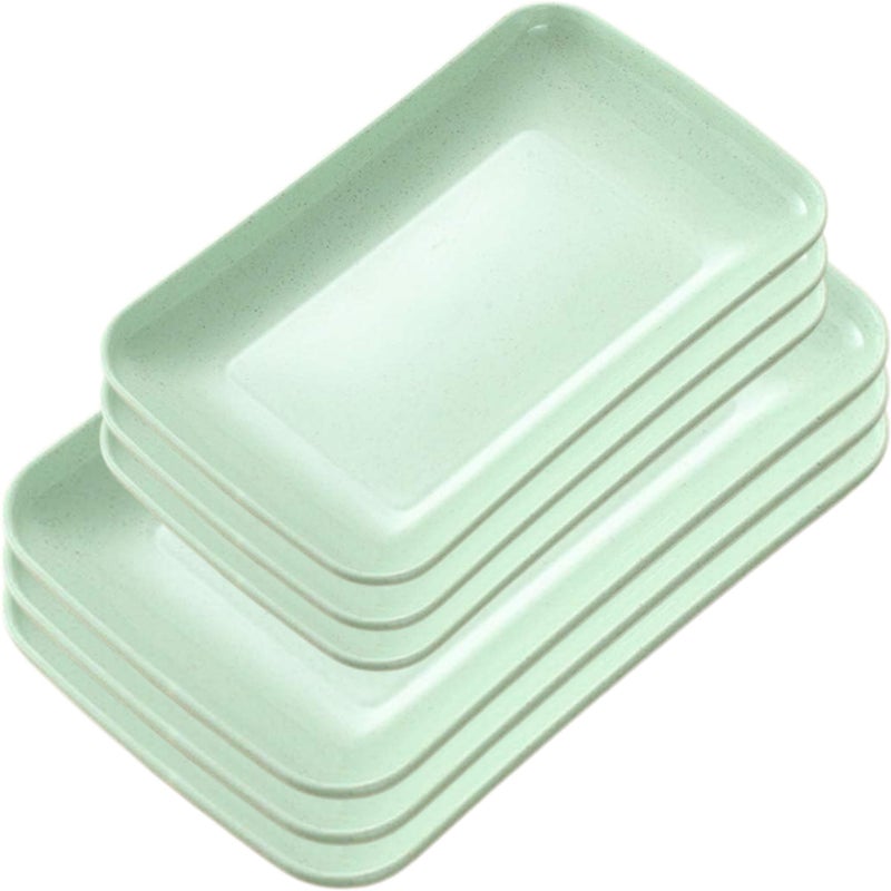 MYTHOS 6 Pcs Plastic Microwave Safe Plates, 9.65 & 8.25 inch Rectangular Dessert Tray, Wheat Straw Plates, Dinner Dishes Lightweight Tray Salad Kids Adult Plate for Kitchen Camping (6, Green) - Image 1