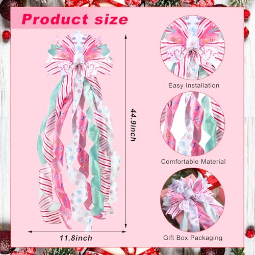 FineCheer Pastel Christmas Tree Topper Wreath Bow Large Christmas Bow Tree Topper for Xmas Ornament Family Wedding Thanksgiving Indoor Outdoor Decoration 449 x 118 Inch - Image 3