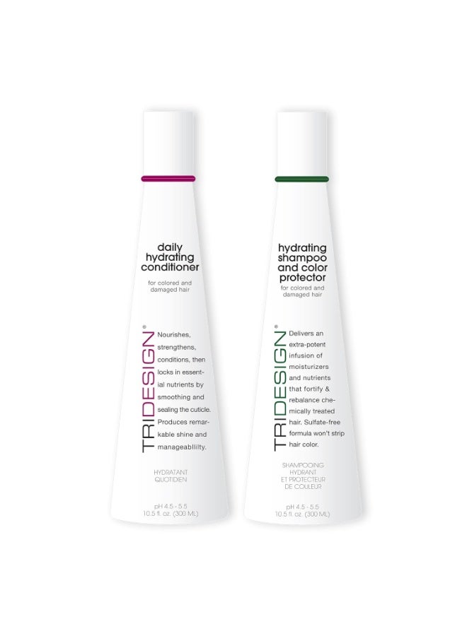 TRIDESIGN TRIDesign Hydrating Shampoo & Conditioner Set - Sulfate Free Shampoo & Conditioner for Dry & Damaged Hair - Protect, Repair, and Moisturize Curly, Straight, Wavy, and Color-Treated Hair - 10.5 Ounce  - Image 1