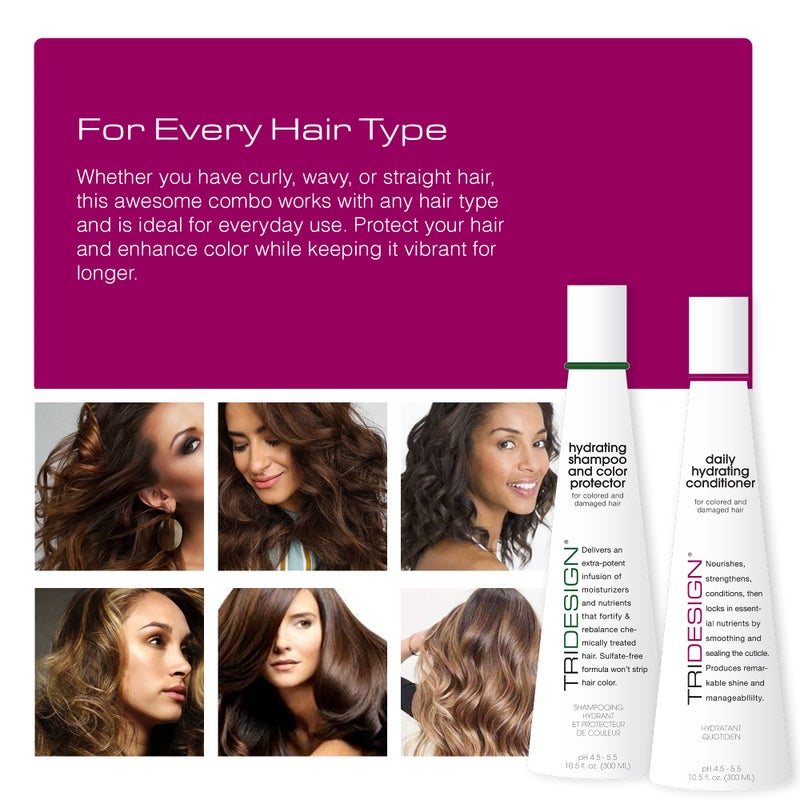 TRIDESIGN TRI Design Hydrating Shampoo & Conditioner Set - Sulfate Free Shampoo & Conditioner for Dry & Damaged Hair - Protect, Repair, and Moisturize Curly, Straight, Wavy, and Color-Treated Hair - 10.5 Ounce - Image 4