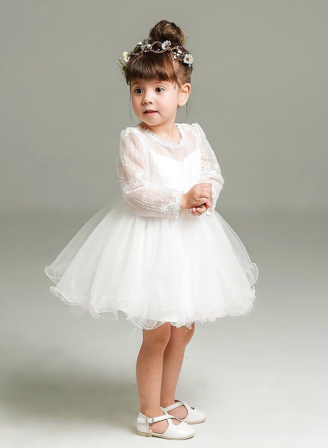 AGQT Infant Girls Dresses Flower Girl Dress Tutu Dress Kids Princess Birthday Dresses Wedding Bridesmaid Birthday Party Pageant Tutu Tulle Princess Dresses White Size 6M-12M - Image 3