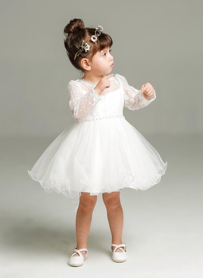 AGQT Infant Girls Dresses Flower Girl Dress Tutu Dress Kids Princess Birthday Dresses Wedding Bridesmaid Birthday Party Pageant Tutu Tulle Princess Dresses White Size 6M-12M - Image 4