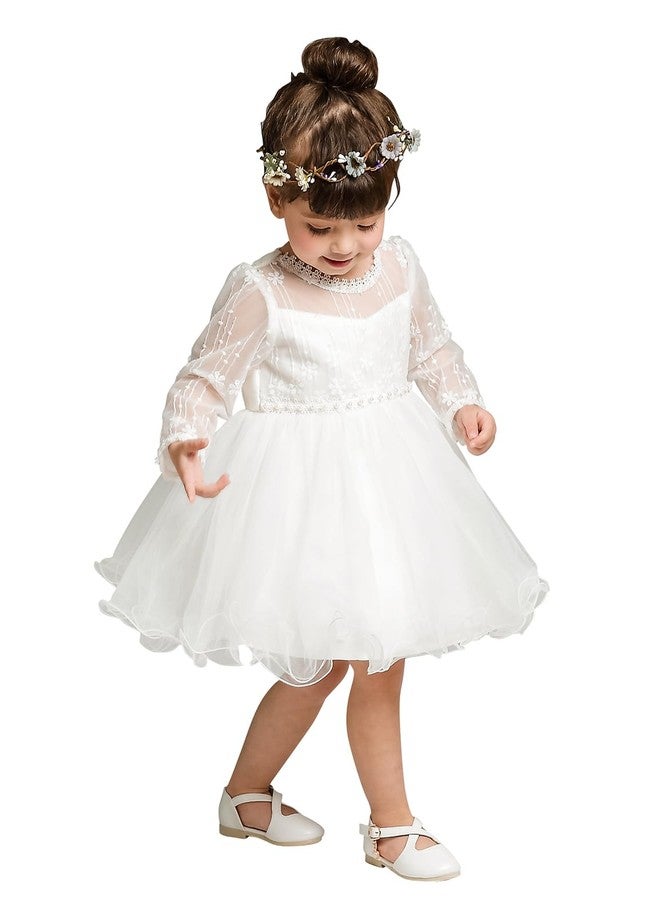 AGQT Infant Girls Dresses Flower Girl Dress Tutu Dress Kids Princess Birthday Dresses Wedding Bridesmaid Birthday Party Pageant Tutu Tulle Princess Dresses White Size 6M-12M - Image 1