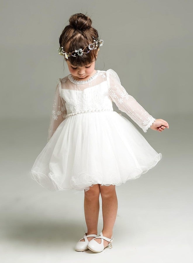 AGQT Infant Girls Dresses Flower Girl Dress Tutu Dress Kids Princess Birthday Dresses Wedding Bridesmaid Birthday Party Pageant Tutu Tulle Princess Dresses White Size 6M-12M - Image 2