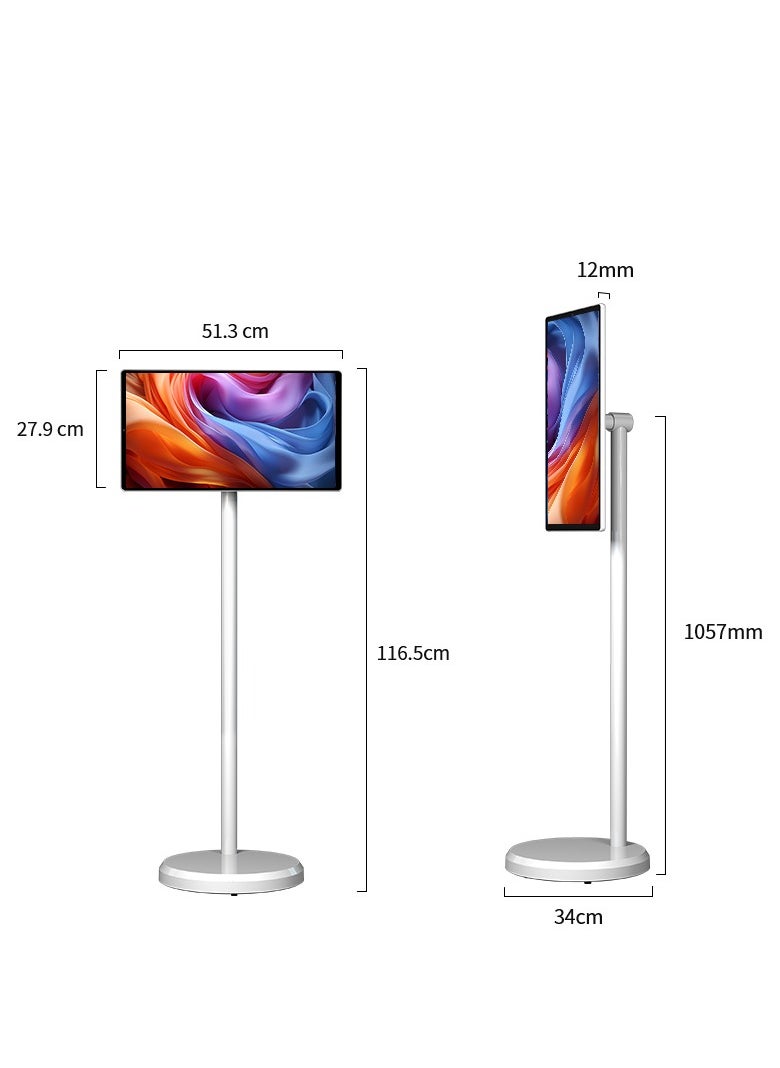 FlashHawk - 21.5-Inch Portable TV with Adjustable Floor Touch Screen Smart TV | 6G RAM+128G Storage, 6000aMh Battery 8H Video Play Time, White - Image 1